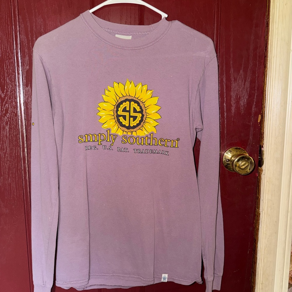 Simply Southern Lavender Long Sleeve Tee with Yellow Sunflower